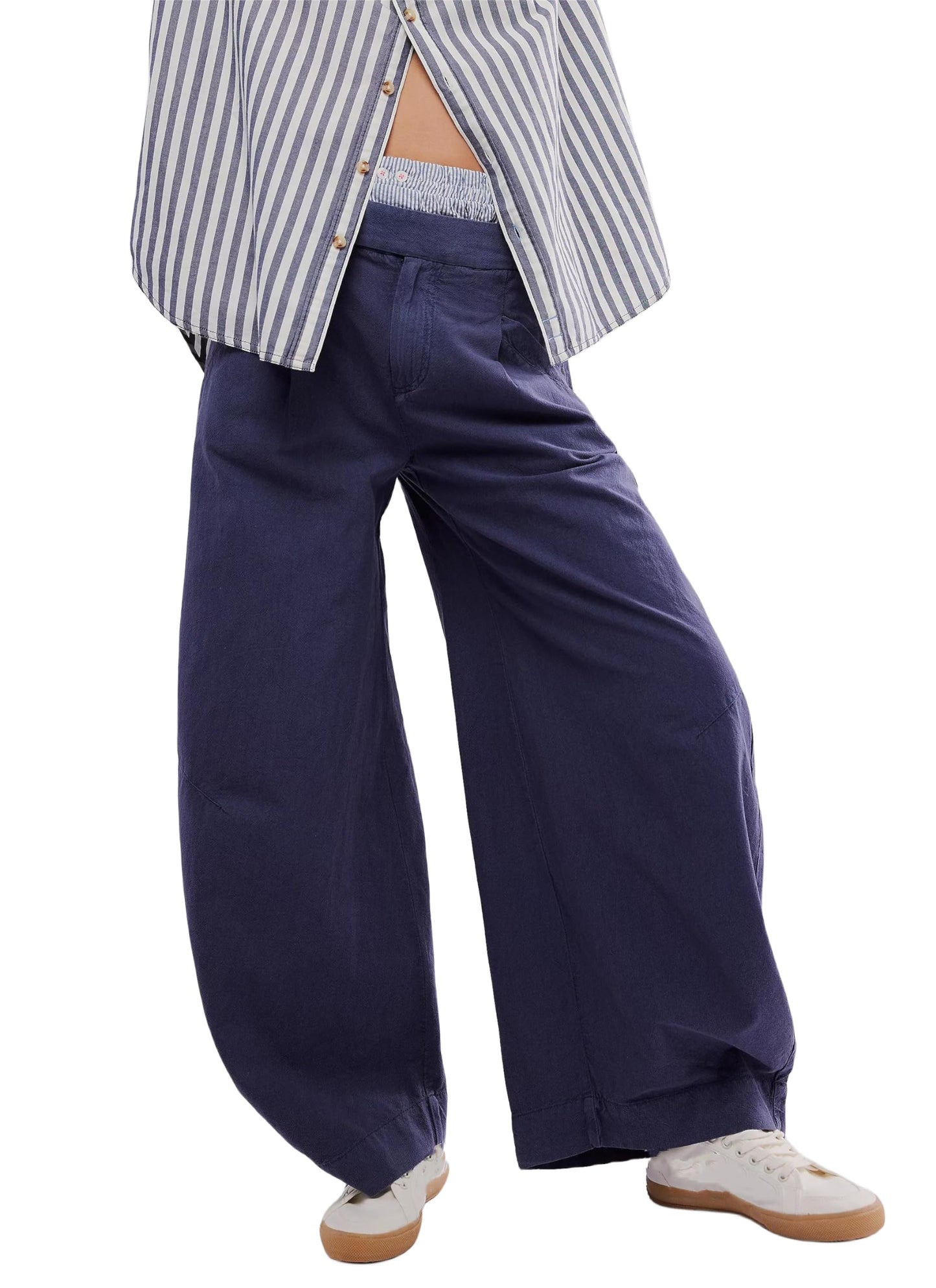 LifeShe Womens Wide Leg Baggy Pants High Rise Barrel Pant Loose Boyfriend Trousers with Pockets A-Dark Blue