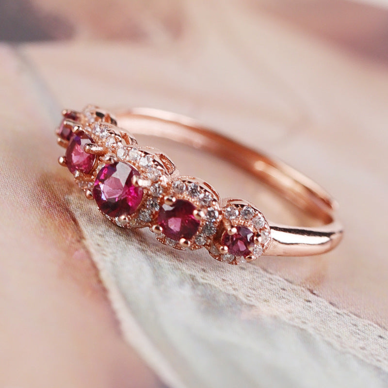 S925 Sterling Silver Natural Purple Garnet Ring