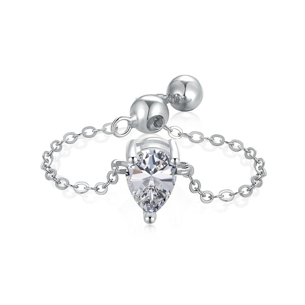 S925 Silver Adjustable Chain Ring with Zircon Stone
