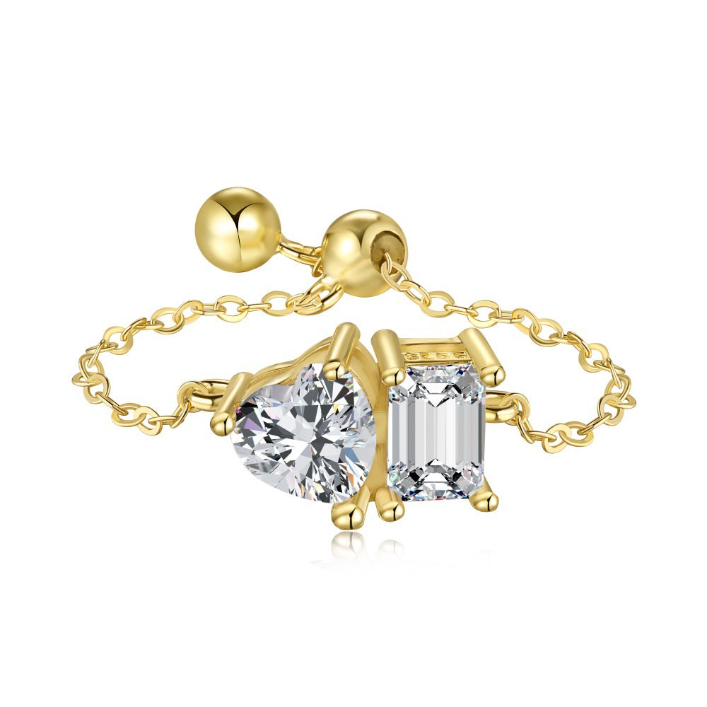S925 Silver Adjustable Chain Ring with Zircon Stone