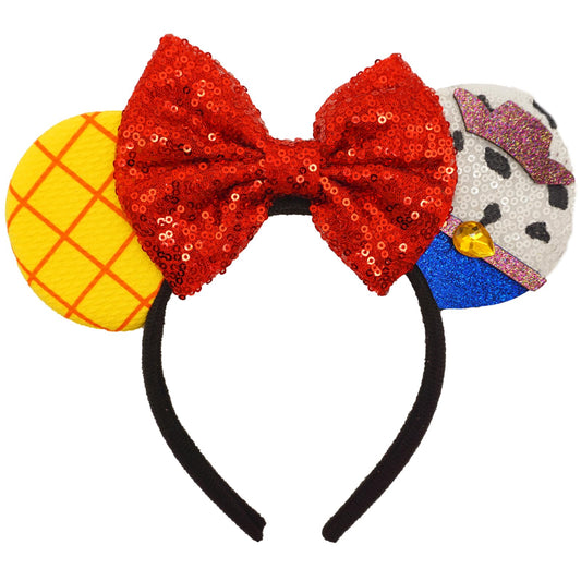 ZHENNAN Mouse Ears Headbands for Women Glitter Woody Hat Bows Ears Headbands Cute Woody Costume Cartoon Themed Events Birthday Party Decorations Hair Accessoires