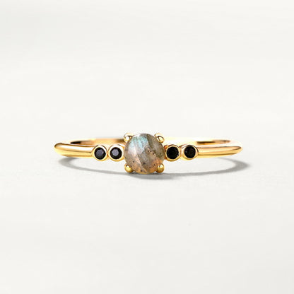 S925 Silver Adjustable Ring with Black Zircon & Stone