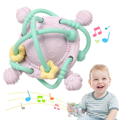 Baby Teething Toy - Teether Ball with Rattle - Fun & Safe Teether Toy for Babies Sore Gums & Early Development - Food Grade Silicone - Pink