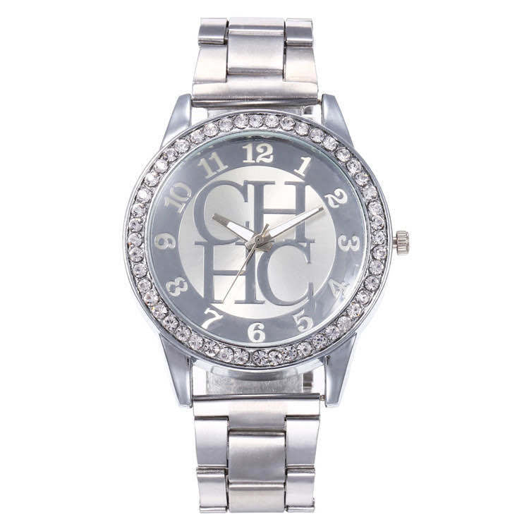 Diamond-Studded Quartz Watch with Steel Bracelet