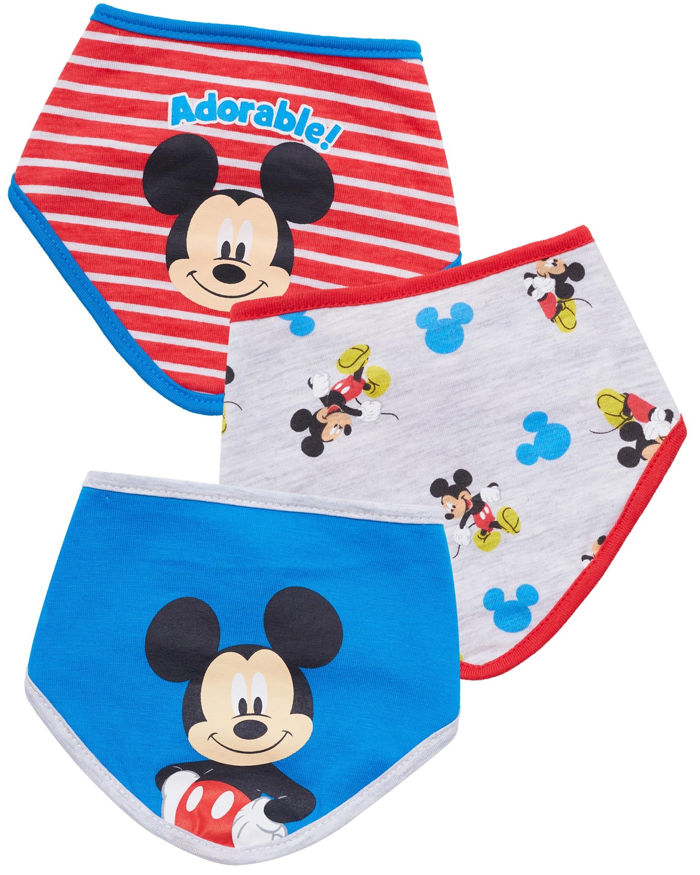 Disney Baby Unisex Mickey Mouse Bandana Bib 3-Pack - Mickey Mouse Baby Bibs (Blue/Red/Grey 0-12M)