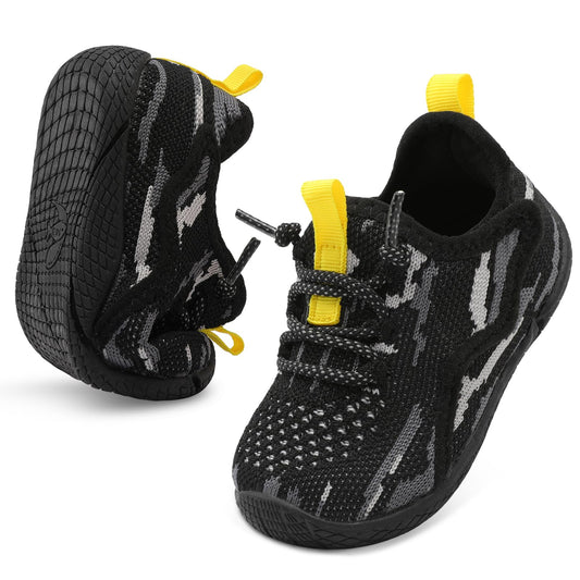relxfeet Toddler Shoes Boys Girls Lightweight Breathable Non-Slip Sneakers Barefoot Shoes Kids Walking Tennis Running Shoes Black Yellow Size 11-11.5