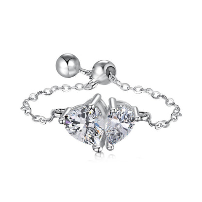 S925 Silver Adjustable Chain Ring with Zircon Stone