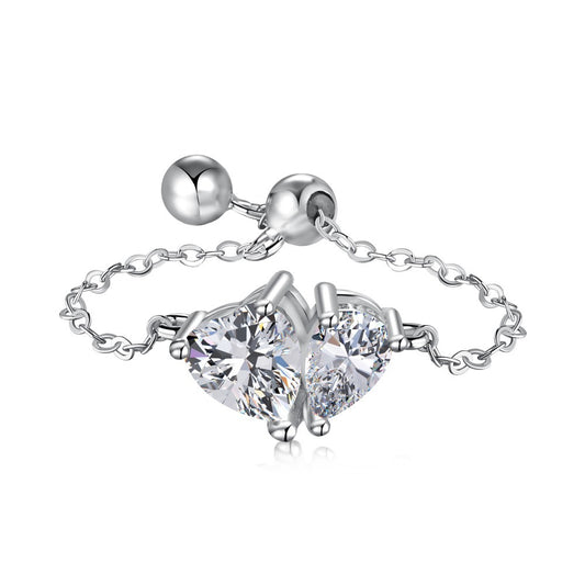 S925 Silver Adjustable Chain Ring with Zircon Stone
