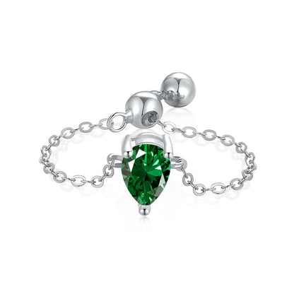 S925 Silver Adjustable Chain Ring with Zircon Stone