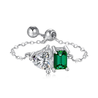 S925 Silver Adjustable Chain Ring with Zircon Stone