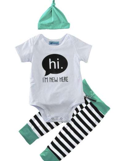 Boys' Baby 3-Piece Set, Short Sleeve Cotton Romper