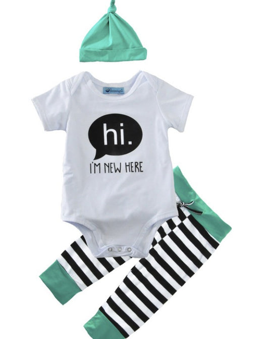 Boys' Baby 3-Piece Set, Short Sleeve Cotton Romper