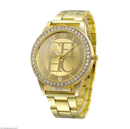 Diamond-Studded Quartz Watch with Steel Bracelet