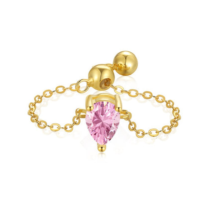 S925 Silver Adjustable Chain Ring with Zircon Stone