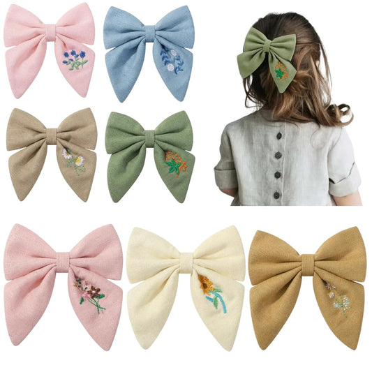 7PCS Embroidered Hair Bows Alligator Clips for Toddlers Little Girls Teen Girls Hair Accessories for Girls