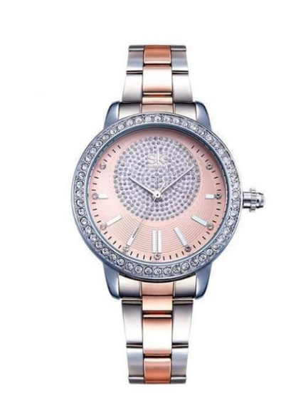 Women's Quartz Watch with Diamond-Studded Steel Band