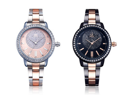 Women's Quartz Watch with Diamond-Studded Steel Band