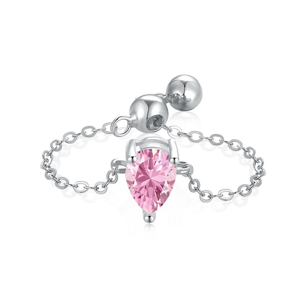 S925 Silver Adjustable Chain Ring with Zircon Stone