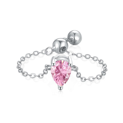 S925 Silver Adjustable Chain Ring with Zircon Stone