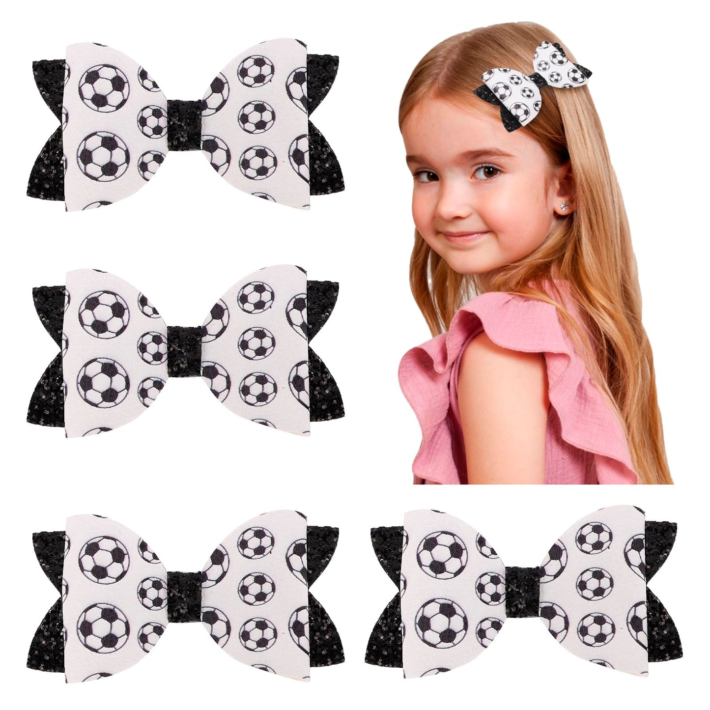 Vovii Soccer Bows Hair Clips for Girls Soccer Ribbon Bows for Girls Soccer Hair Accessories for Girls Outfit