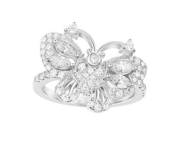S925 Silver Butterfly Ring with Zircon Stone Setting