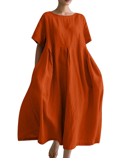 BSKNNET Cotton Linen Maxi Dresses for Women 2024 Fall Trendy Flowy Dress Plus Size Flowy Dress with Pockets