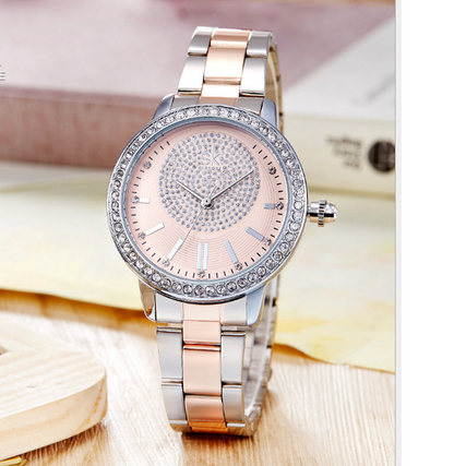 Women's Quartz Watch with Diamond-Studded Steel Band