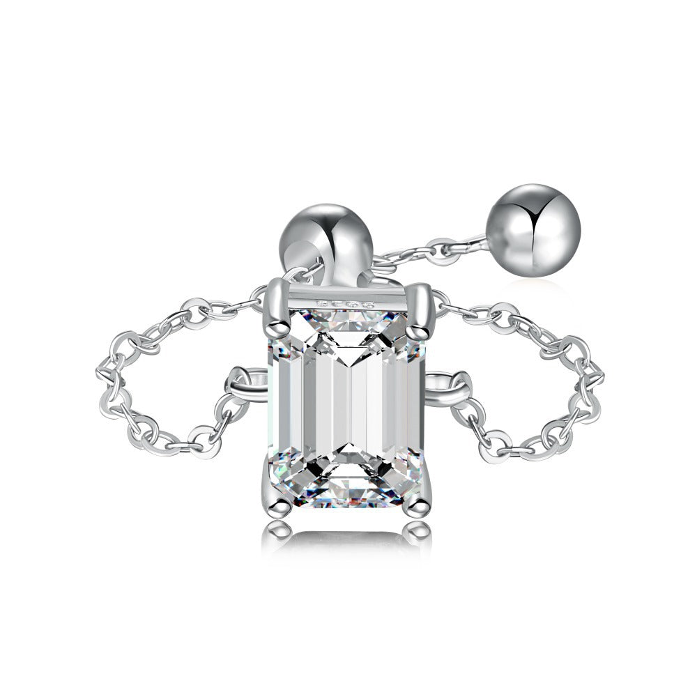 S925 Silver Adjustable Chain Ring with Zircon Stone