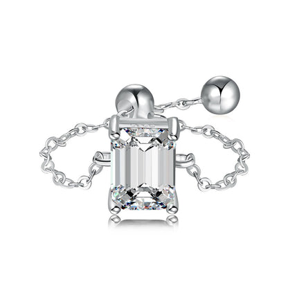 S925 Silver Adjustable Chain Ring with Zircon Stone
