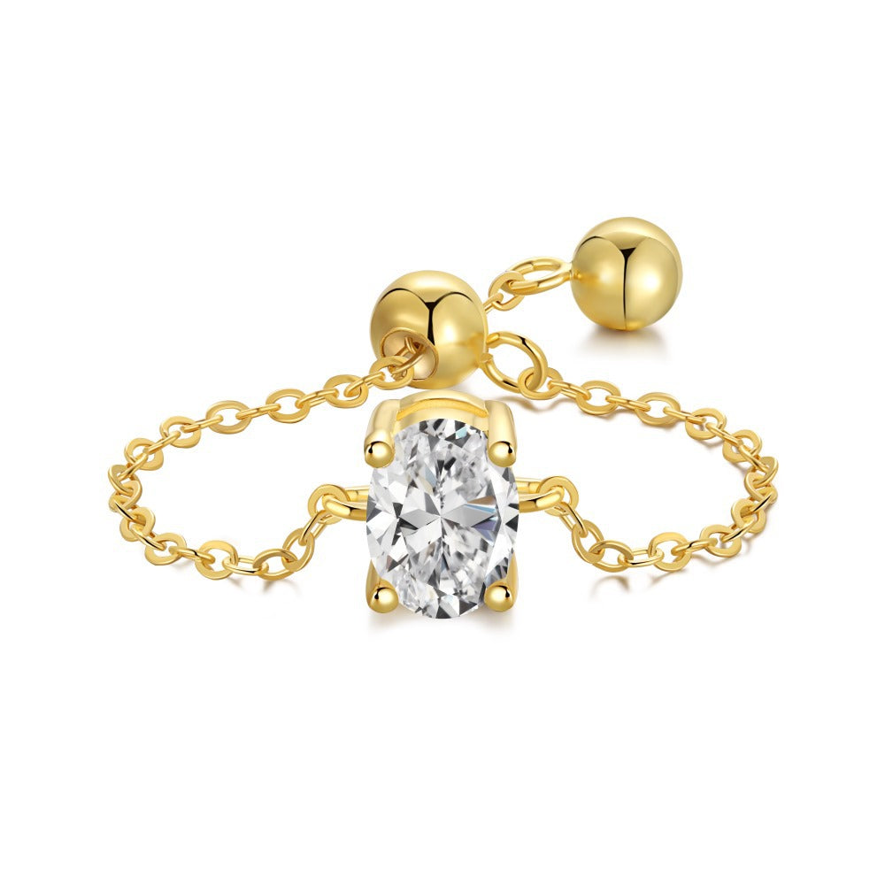 S925 Silver Adjustable Chain Ring with Zircon Stone