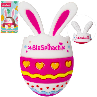 BIGSPINACH Easter Egg Baby TeetherBaby Teething Toy for Pain ReliefSilicone Bunny Rabbit TeetherEaster Gift for BabiesSensory Toy for Boys & Girls (Rose Pink)