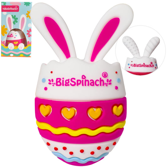 BIGSPINACH Easter Egg Baby TeetherBaby Teething Toy for Pain ReliefSilicone Bunny Rabbit TeetherEaster Gift for BabiesSensory Toy for Boys & Girls (Rose Pink)