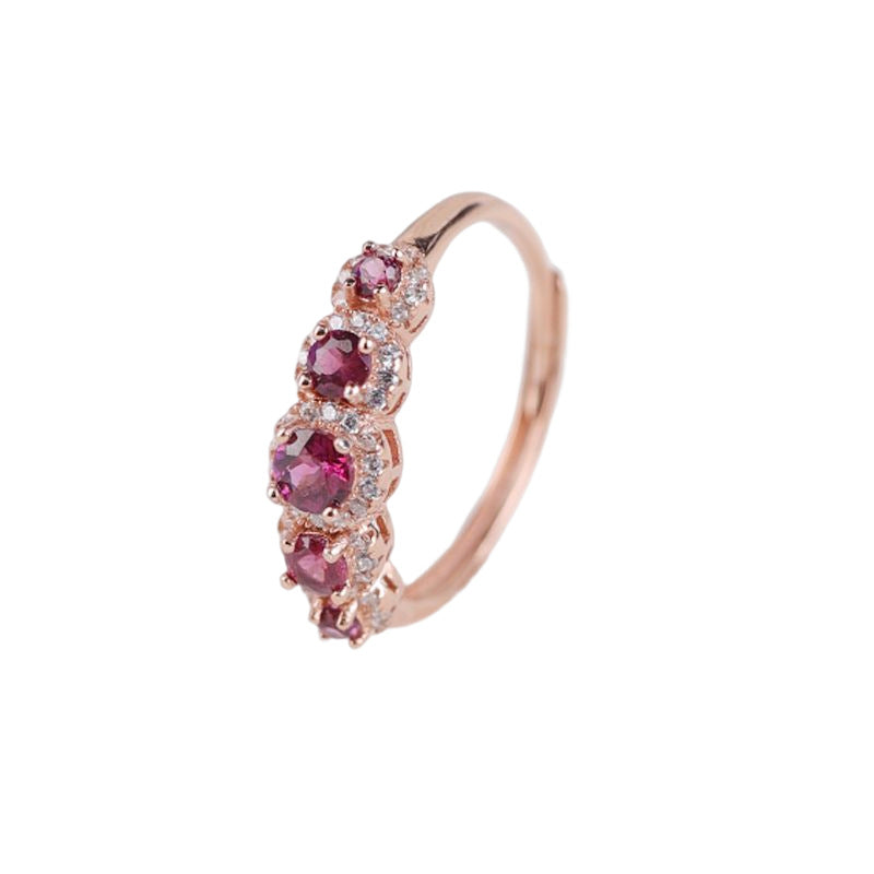 S925 Sterling Silver Natural Purple Garnet Ring