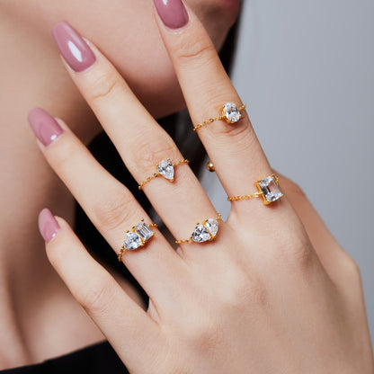 S925 Silver Adjustable Chain Ring with Zircon Stone