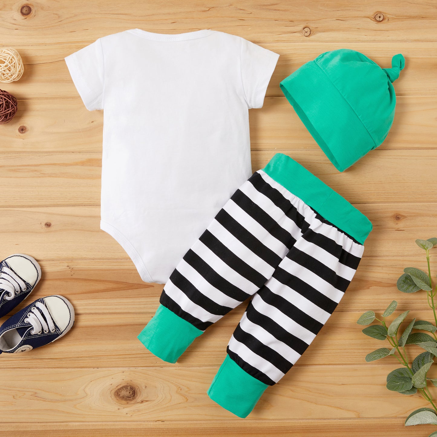 Boys' Baby 3-Piece Set, Short Sleeve Cotton Romper