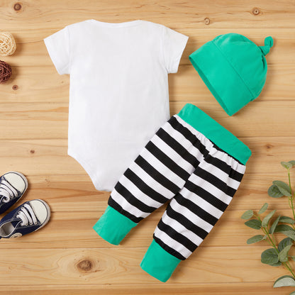 Boys' Baby 3-Piece Set, Short Sleeve Cotton Romper