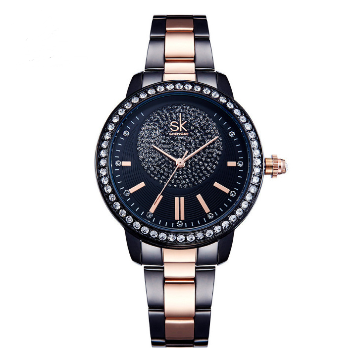 Women's Quartz Watch with Diamond-Studded Steel Band