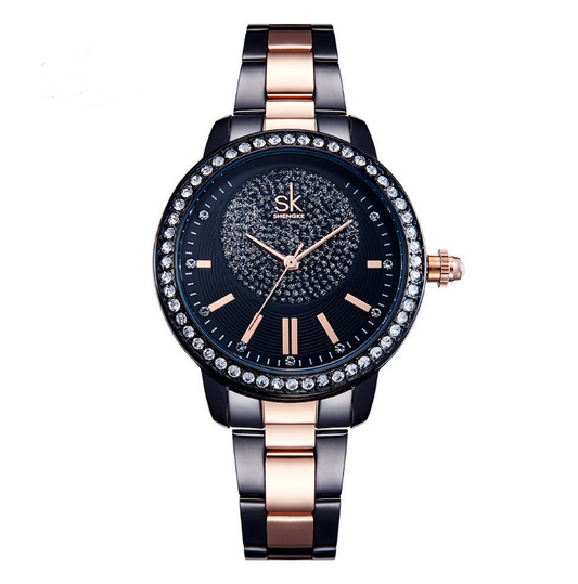 Women's Quartz Watch with Diamond-Studded Steel Band