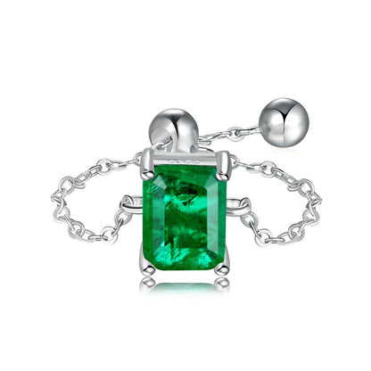 S925 Silver Adjustable Chain Ring with Zircon Stone