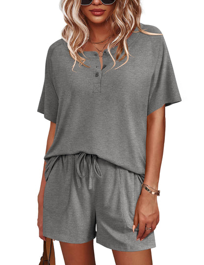 Ekouaer Womens Pajamas Set Short Sleeve Sleepwear 2 Piece Lounge Sets with Pockets Dark Gray XX-Large