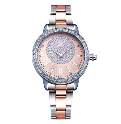 Women's Quartz Watch with Diamond-Studded Steel Band