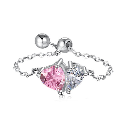 S925 Silver Adjustable Chain Ring with Zircon Stone