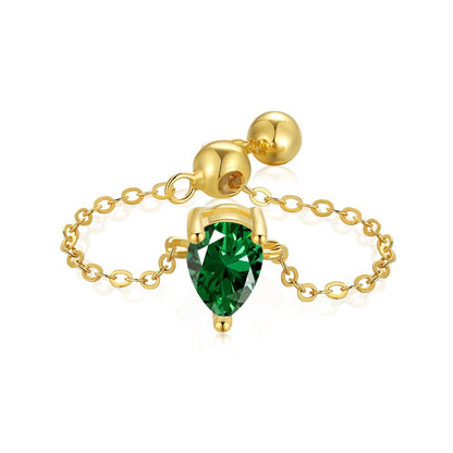 S925 Silver Adjustable Chain Ring with Zircon Stone