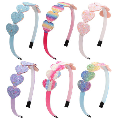 Jmkcoz 6 Pack Velentines Day Heart Headband Kids Glitter Heart Shaped Headbands Sweet Hairband Hair Accessoires for Women Girls Valentines Day Wedding Birthday Party Gift (Multicolor)