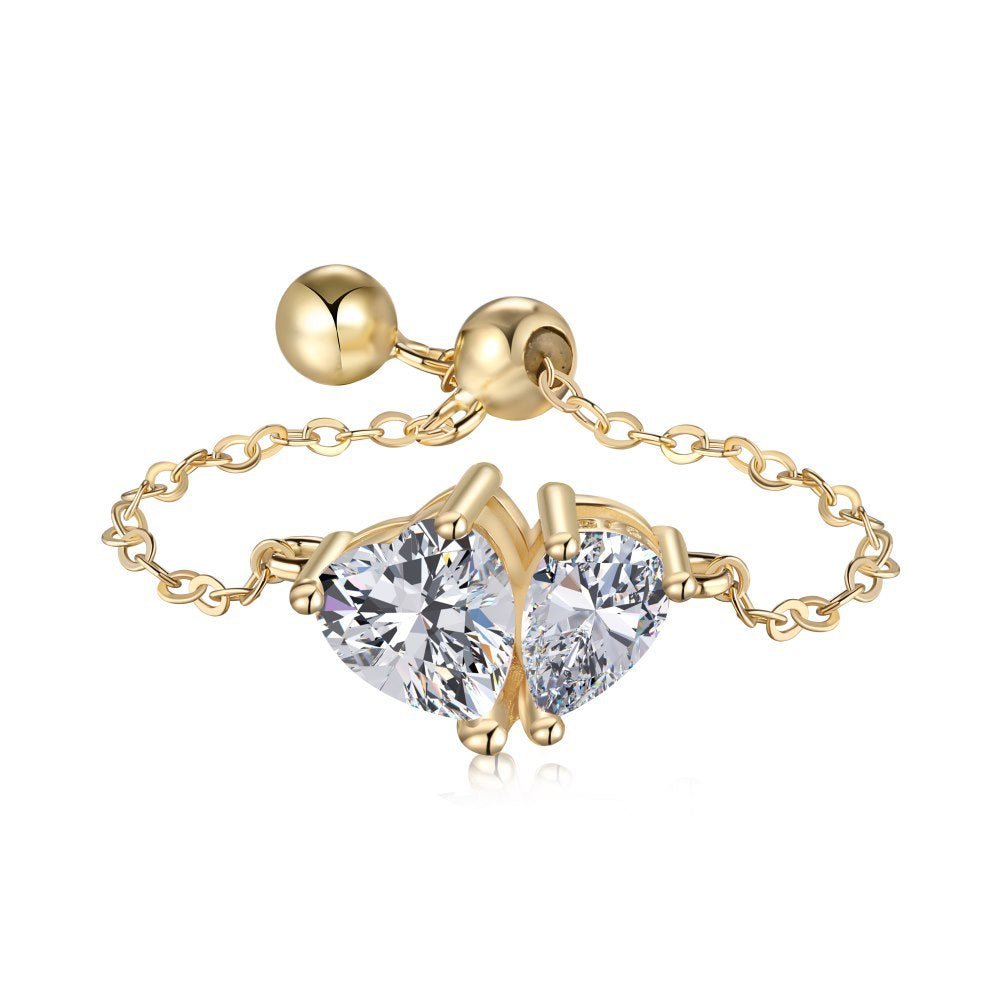 S925 Silver Adjustable Chain Ring with Zircon Stone