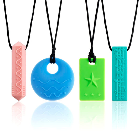 Sensory Chew Necklaces for Kids - 4 Pack Silicone Chewy Necklaces for ADHD Autism Biting and Oral Motor Needs Color 1