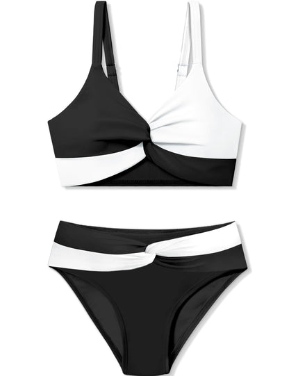 BAVADER Girl Swimsuits for Girls 14-16 Swimsuit Teen Girls Size 16 Swimsuit Twist Cross Teen Girls Bathing Suits for Girls 14-16 Cute Swimwear Girls Two Piece Swimsuit Padded Bikini Black