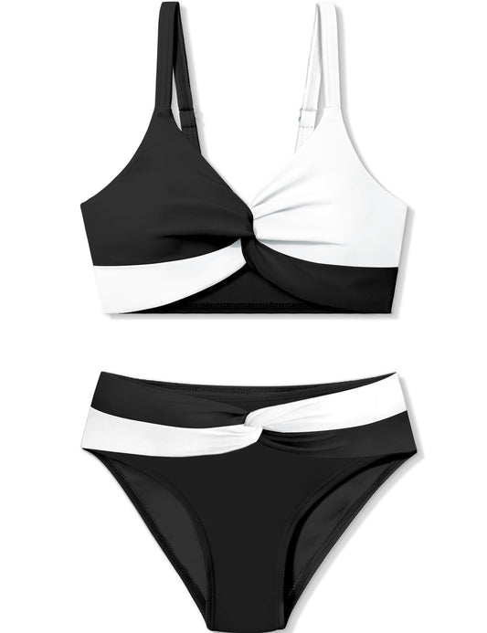 BAVADER Girl Swimsuits for Girls 14-16 Swimsuit Teen Girls Size 16 Swimsuit Twist Cross Teen Girls Bathing Suits for Girls 14-16 Cute Swimwear Girls Two Piece Swimsuit Padded Bikini Black