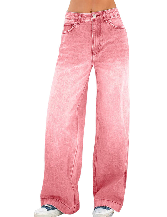 VAGDIGO Womens Wide Leg Jeans Baggy Jeans for Women Loose Boyfriend Jeans Denim Pants Pink Size 4