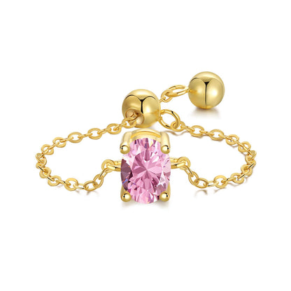 S925 Silver Adjustable Chain Ring with Zircon Stone